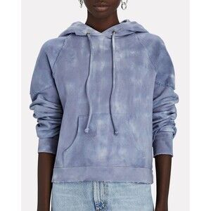 Love Shack Fancy Anarosa Distressed Hoodie Sweatshirt Hand Dyed Washed Denim XS